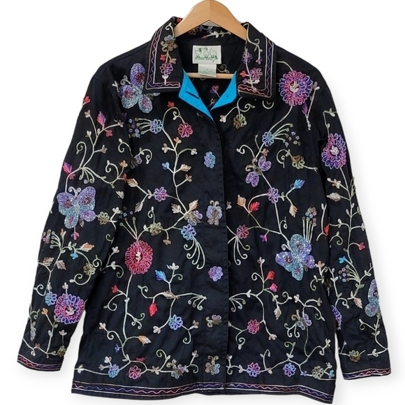 Vintage The Quaker Factory Intricately Beaded Button Front Top Size S Butterfly - Picture 17 of 17